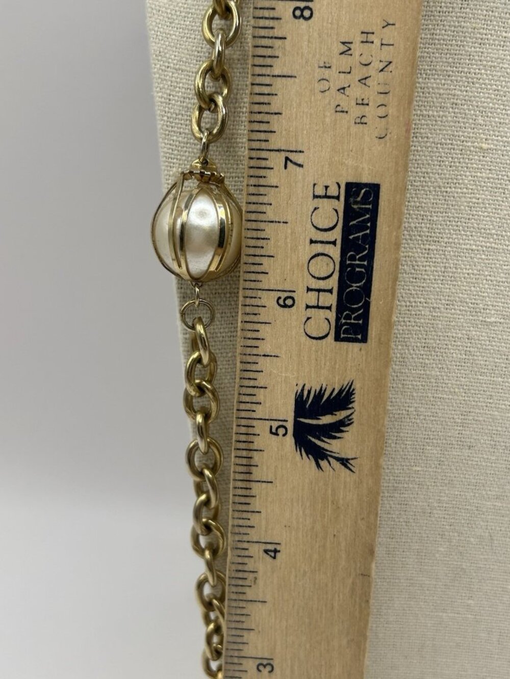 Vintage Gold Tone Chain Faux Pearl Bead Station Necklace Long 30” Cottagecore - Picture 6 of 15